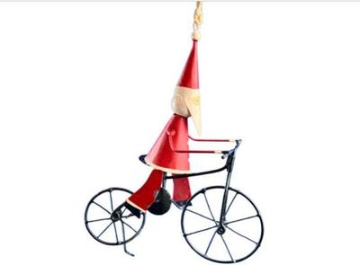 Sale Photo Thumbnail #159: Metal Christmas Ornament - Bicycling Santa