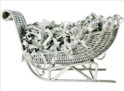 Sale Photo Thumbnail #73: Wicker Silver Tone Sleigh With Paper Excelsior