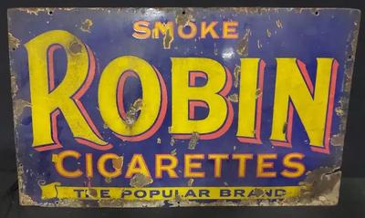 VINTAGE ENAMEL ROBIN CIGARETTE SIGN
