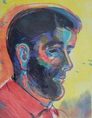 "BEARDED MAN I" AND "BEARDED MAN II" COLORFUL MONOTYPE BY DAVID MACINNES 