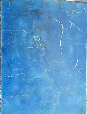 "STUDY FOR THREE MODELS IN THE STUDIO II" BLUE LITHOGRAPH BY DAVID MACINNES