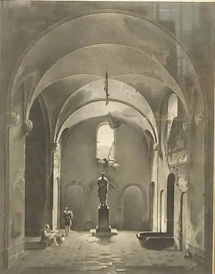 "VIEW OF THE THERMES DE CLUNY" LITHOGRAPH PRINT BY CHARLES MARIE BOUTON
