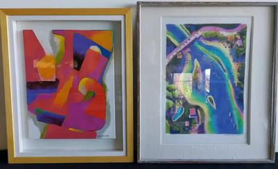 BRIGHT REDS AND ORANGES ABSTRACT AND AERIAL VIEW ORIGINALS BY DAVID MACINNES