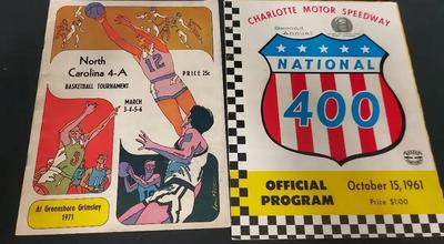 VINTAGE CHARLOTTE MOTOR SPEEDWAY AND NORTH CAROLINA 4-A BASKETBALL TOURNAMENT PROGRAMS