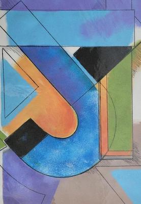 "FALLING J I" AND FALLING J II" MIXED MEDIA MONOTYPE BY DAVID MACINNES