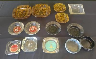 DOZEN LAS VEGAS AND OTHER VINTAGE GLASS ASHTRAYS