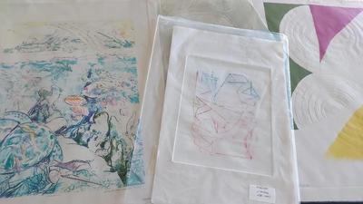 "SLICE OF COLOR" AND OTHER ABSTRACT MONOPRINTS IN SOFT COLORS