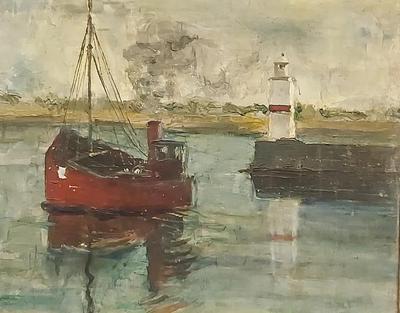 ORIGINAL PAINTING OF A RED BOAT