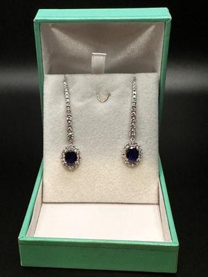 Sale Photo Thumbnail #36: 14k gold, sapphire and diamond earrings - includes appraisal certificate 