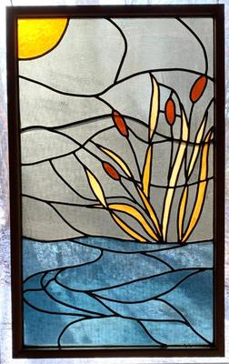 Sale Photo Thumbnail #37: Leaded glass window, 39 x 24”