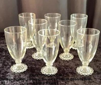 Vintage anchor hocking berwick pattern goblets with boopie bases1