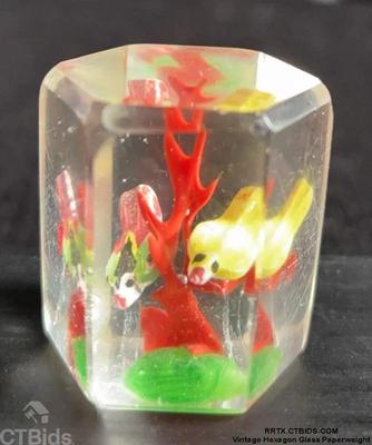 Vintage hexagon glass paperweight