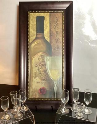 Wall print frame and 7 stemware