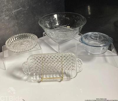 A collection of vintage american pressed glass serving dishes
