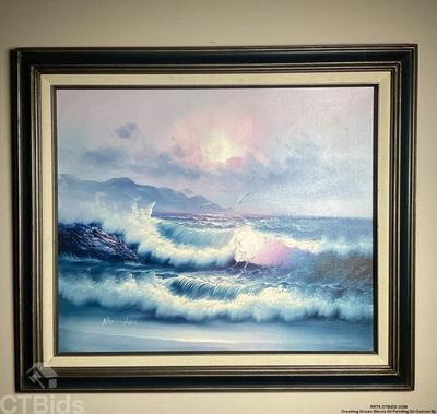 Crashing ocean waves oil painting on canvas by