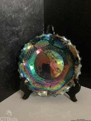 Vintage blue iridescent carnival glass plate 1 pc)