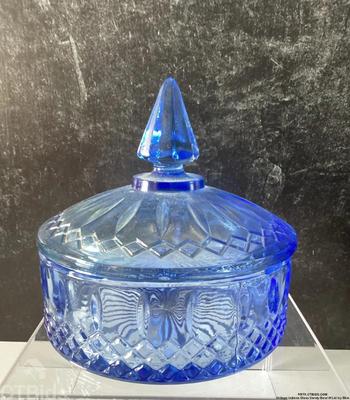 Vintage indiana glass candy bowl w lid icy blue