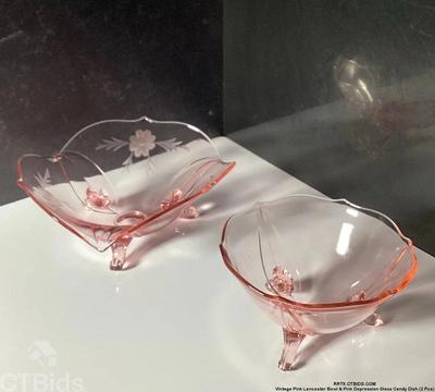 Vintage pink lancaster bowl pink glass candy dish (2 pcs)