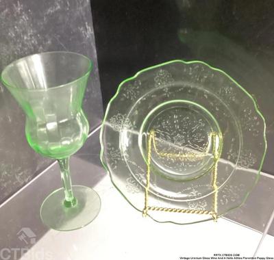 Vintage uranium glass and a halle athlas florentive poppy glass