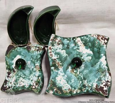 2 ceramic containers wlids plus 2 wavy dishes