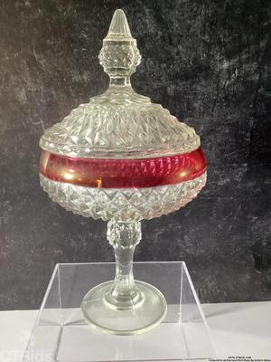 Compote lid diamond point ruby by indiana glass