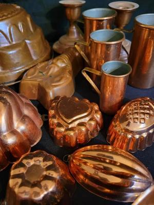 COLLECTION OF COPPER MOLDS, BOWLS, CUPS, AND MORE - 24 PIECES