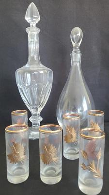 VINTAGE GOLD-RIMMED LIBBEY COCKTAIL GLASSES WITH CAMUS COGNAC DECANTER