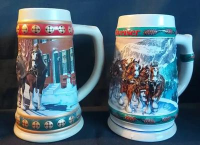 1990s BUDWEISER HOLIDAY STONEWARE STEINS - LOT OF 8