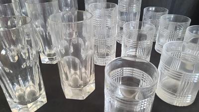 RALPH LAUREN GLEN PLAID CRYSTAL HIGHBALL TUMBLERS AND MORE - LOT OF 15