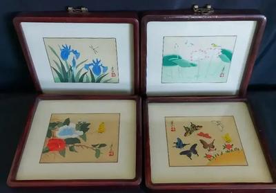 FOUR COLORFUL CHINESE WATERCOLOR PAINTINGS 