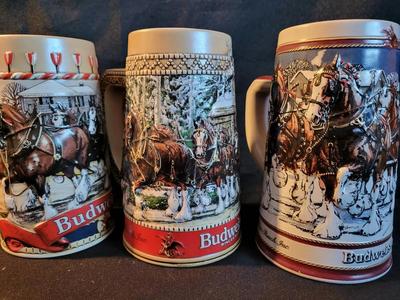 BUDWEISER WINTER THEMED BEER STEINS - LOT OF 6