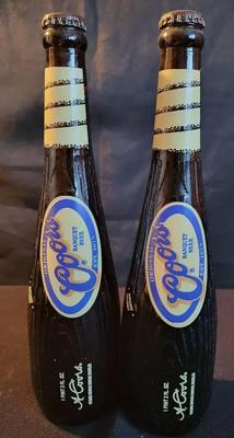 TWO VINTAGE COORS BANQUET BEER LIMITED EDITION 18OZ  "BASEBALL BAT" BOTTLES