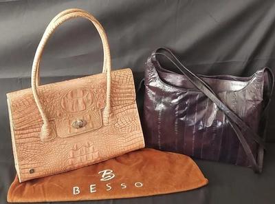 BESSO DESIGNER HANDBAG AND VINTAGE EEL SKIN LEATHER PURSE