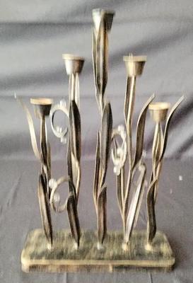VINTAGE MID-CENTURY BRONZE TULIP CANDELABRA 