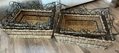 Scrolling Metal & Woven Basket Set