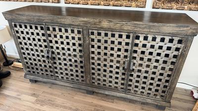 Crestview Bengal Metal Lattice Work & Mango Sideboard