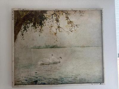 Creative Co-Op Swans on a Lake Wood Wall Art