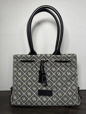 Dooney & Bourke Signature Monogram Canvas Tote Bag In Grey W/Back Leather Trim