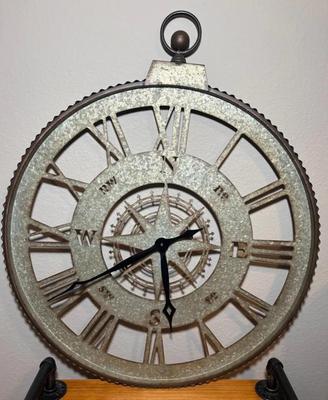 Large Galvanized Metal Industrial Compass Clock