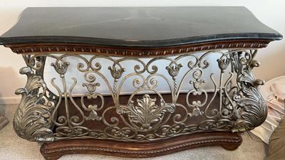 Italian Style Open Metal Work Marble Top Console Table