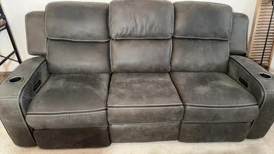 Charcoal Double Power Reclining Sofa With Reversible Center Seat