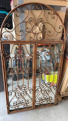 Wrought Iron Garden Gate Style Wall Mirror