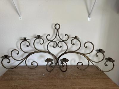 Vintage-Style Gold Wrought Iron Ten-Candle Wall Sconce