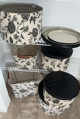French Toile Print Round And Square Storage Boxes