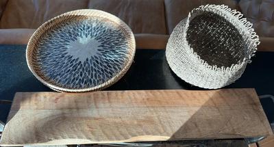 Handled Wood Board & Woven Baskets
