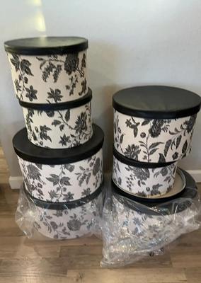 Botanical Toile Print Cloth Round Storage Boxes