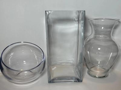 Square, Urn Shaped & Angled Rim Glass Vases & Bowl