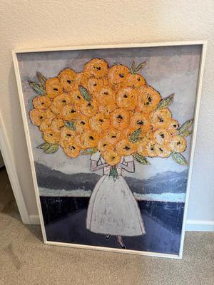 Framed 3R Studios Girl Holding Flowers Wood 