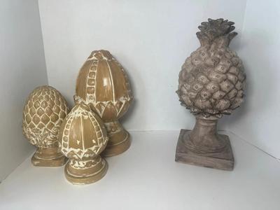 Set of 3 Decorative Terracotta Artichoke & Pineapple Finials