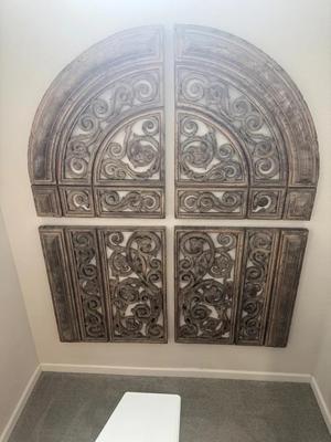 Ornate Carved Wood 4-Panel Wall Art Décor With Arched Top
